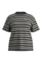 Laden Sie das Bild in den Galerie-Viewer, KeskiM. Organic Cotton Tee deep black stripe Maloja

